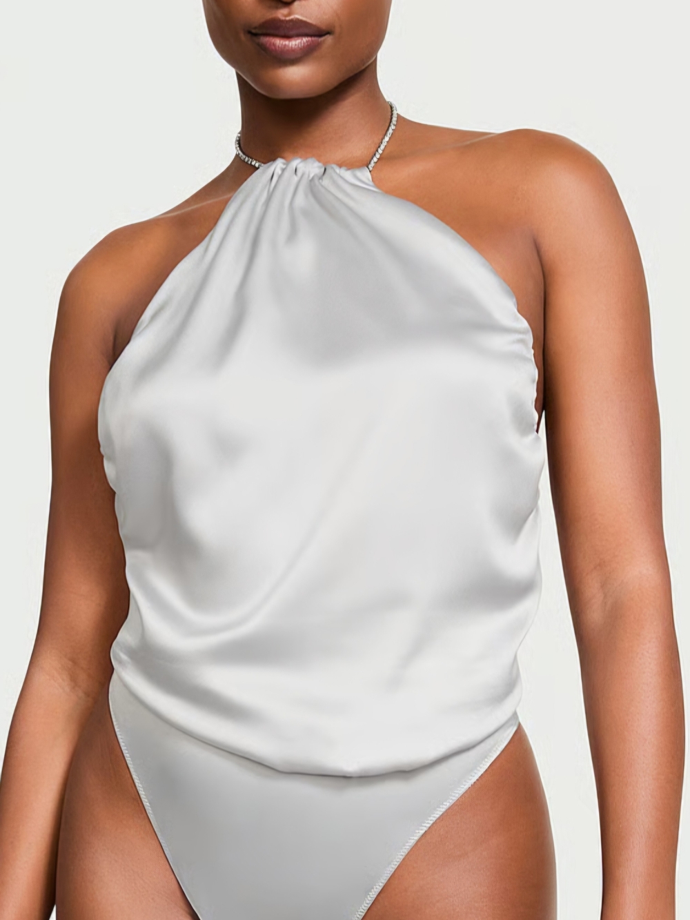 Victoria's Secret White Satin Halter Bodysuit XXL NWT